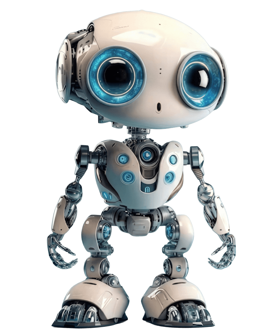 Villi, VelocTech Inc. AI assistant — robot mascot with glowing cyan-blue eyes